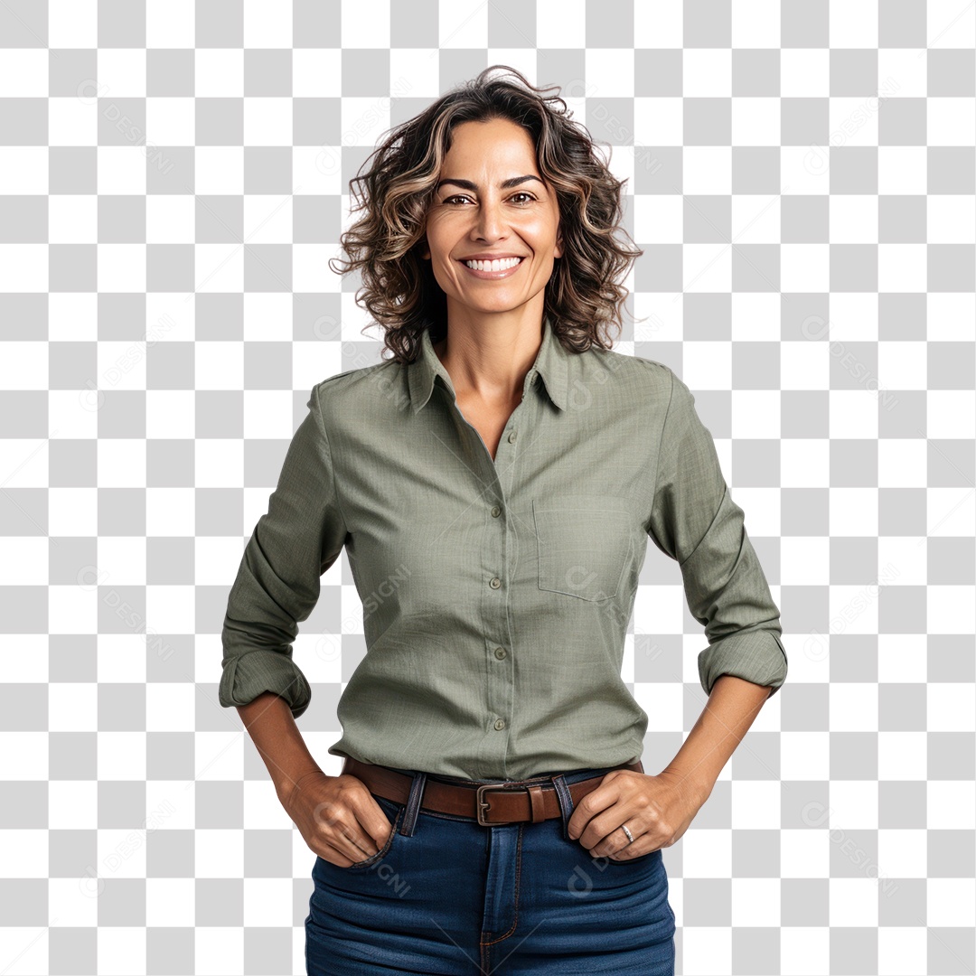 Mulher Empresária com Mãos no Bolso Sorrindo Fundo PNG Transparente