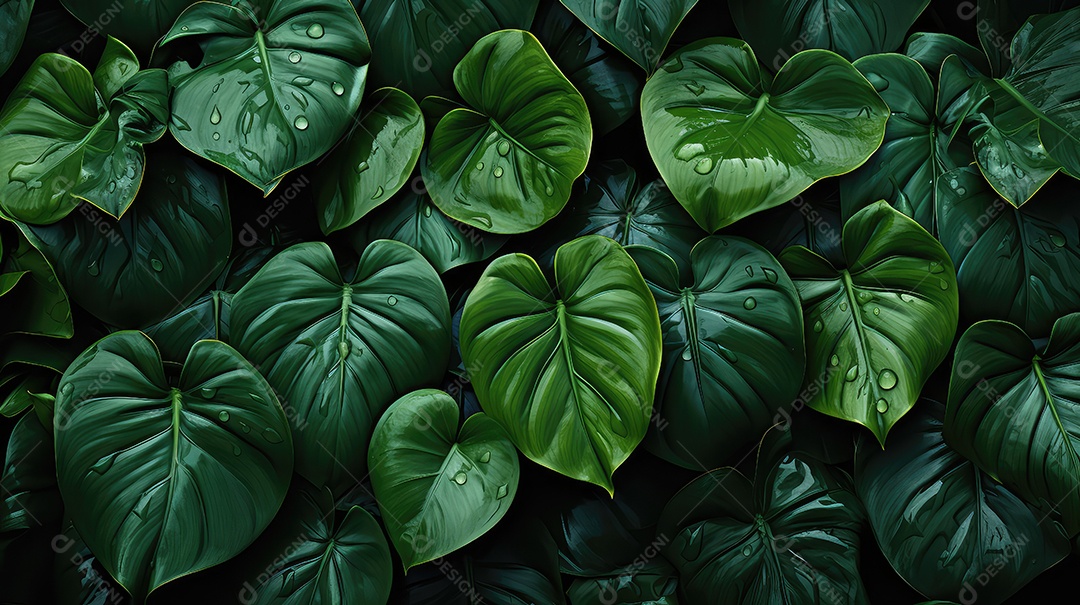 Fundo de folhas verdes. O verde deixa o tom da cor escuro pela manhã.