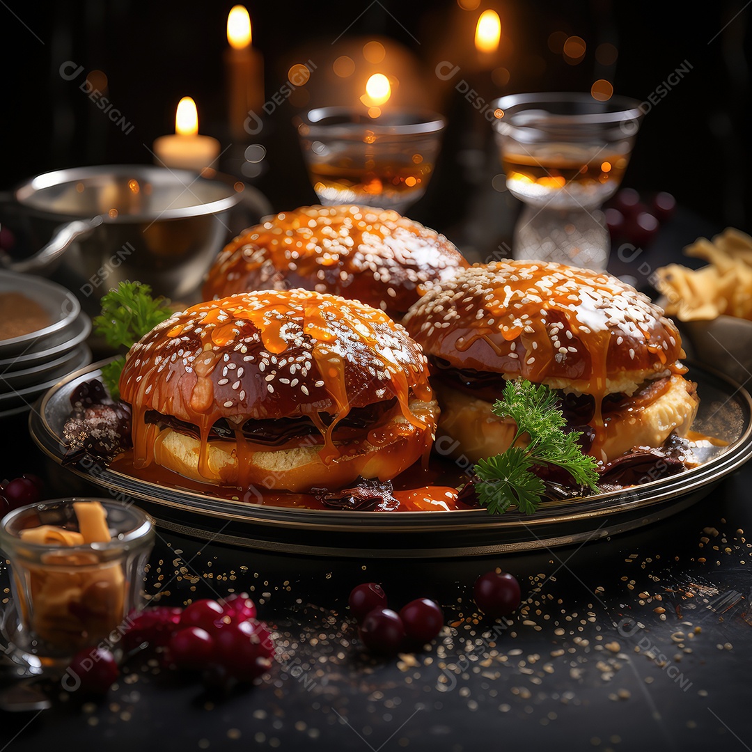 Deliciosos hambúrgueres grelhados.