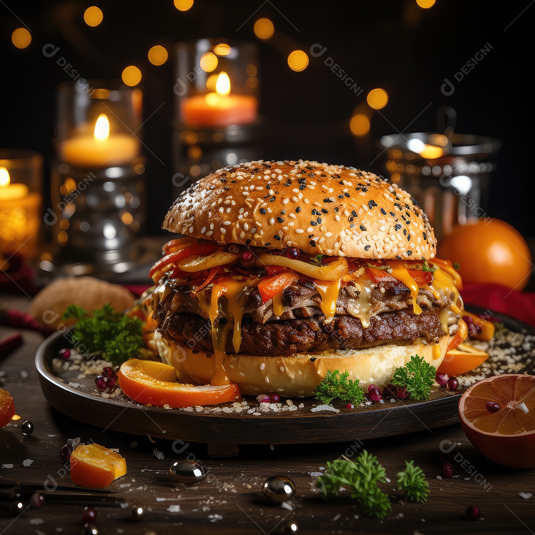 Deliciosos hambúrgueres grelhados.