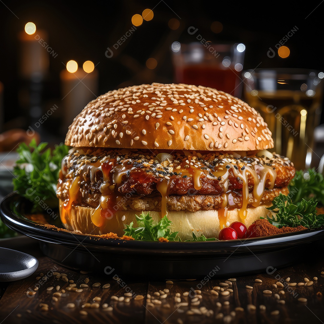 Deliciosos hambúrgueres grelhados.