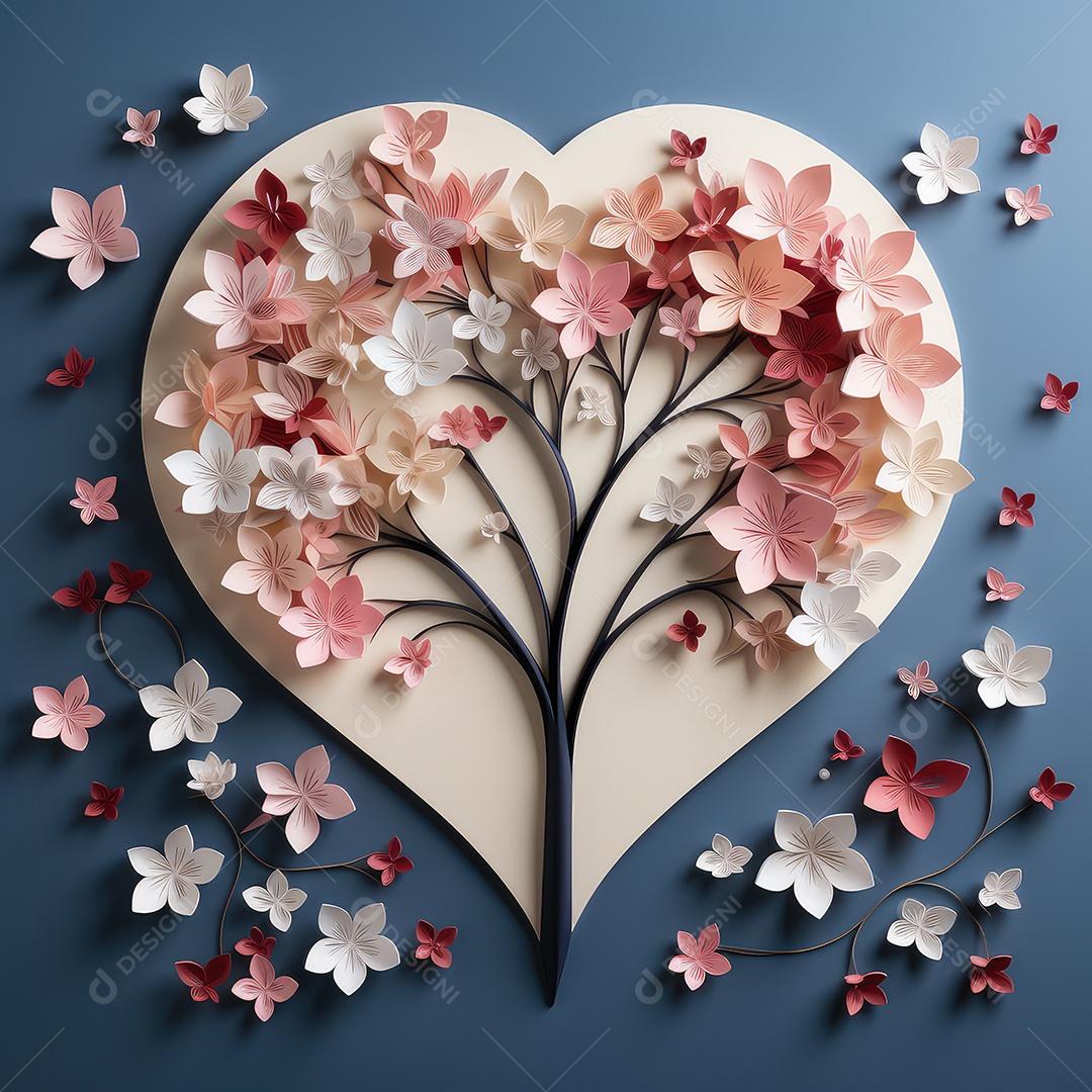 Corte de papel 3D fundo abstrato modelo de dia dos namorados.