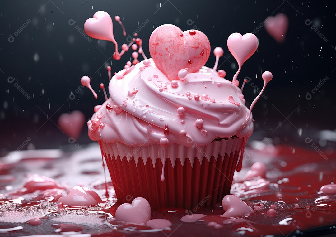 Delicioso cupcake decorado com corações