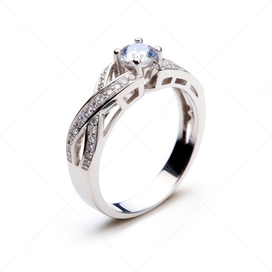 Belo design de anel. anéis de noivado de casamento com diamantes em fundo branco isolado.