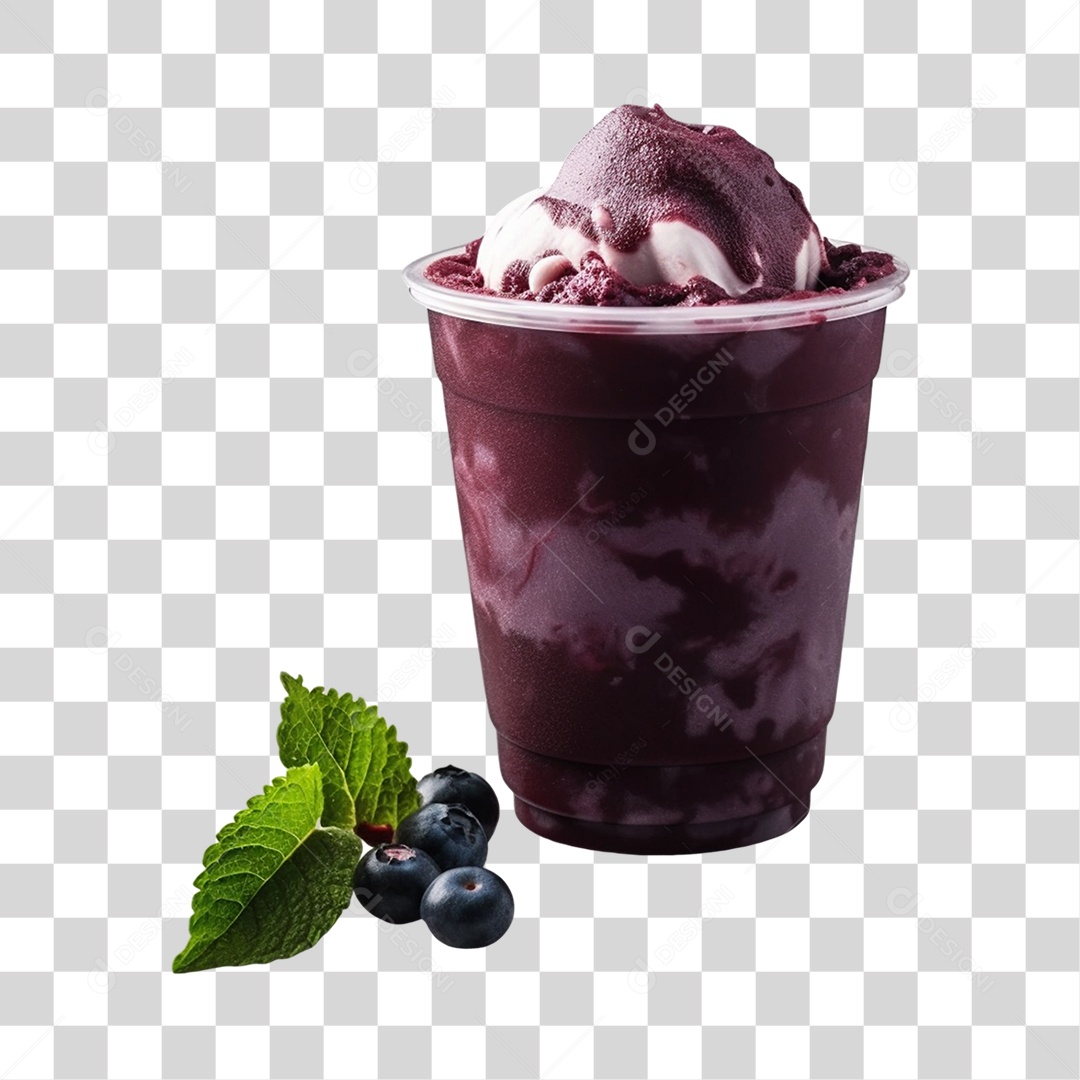 Açaí na Tigela com Mirtilo Fundo PNG Transparente