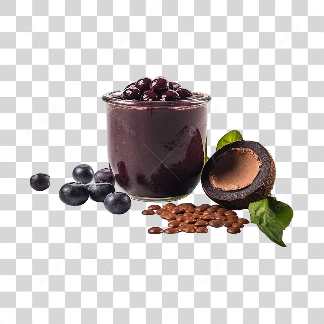 Açaí na Tigela com Mirtilo Fundo PNG Transparente