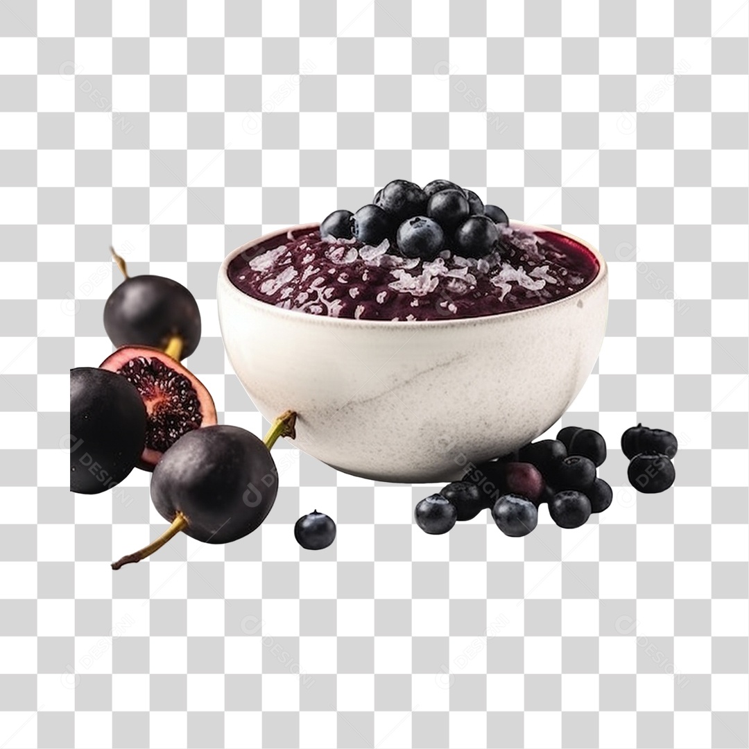Açaí na Tigela com Mirtilo Fundo PNG Transparente