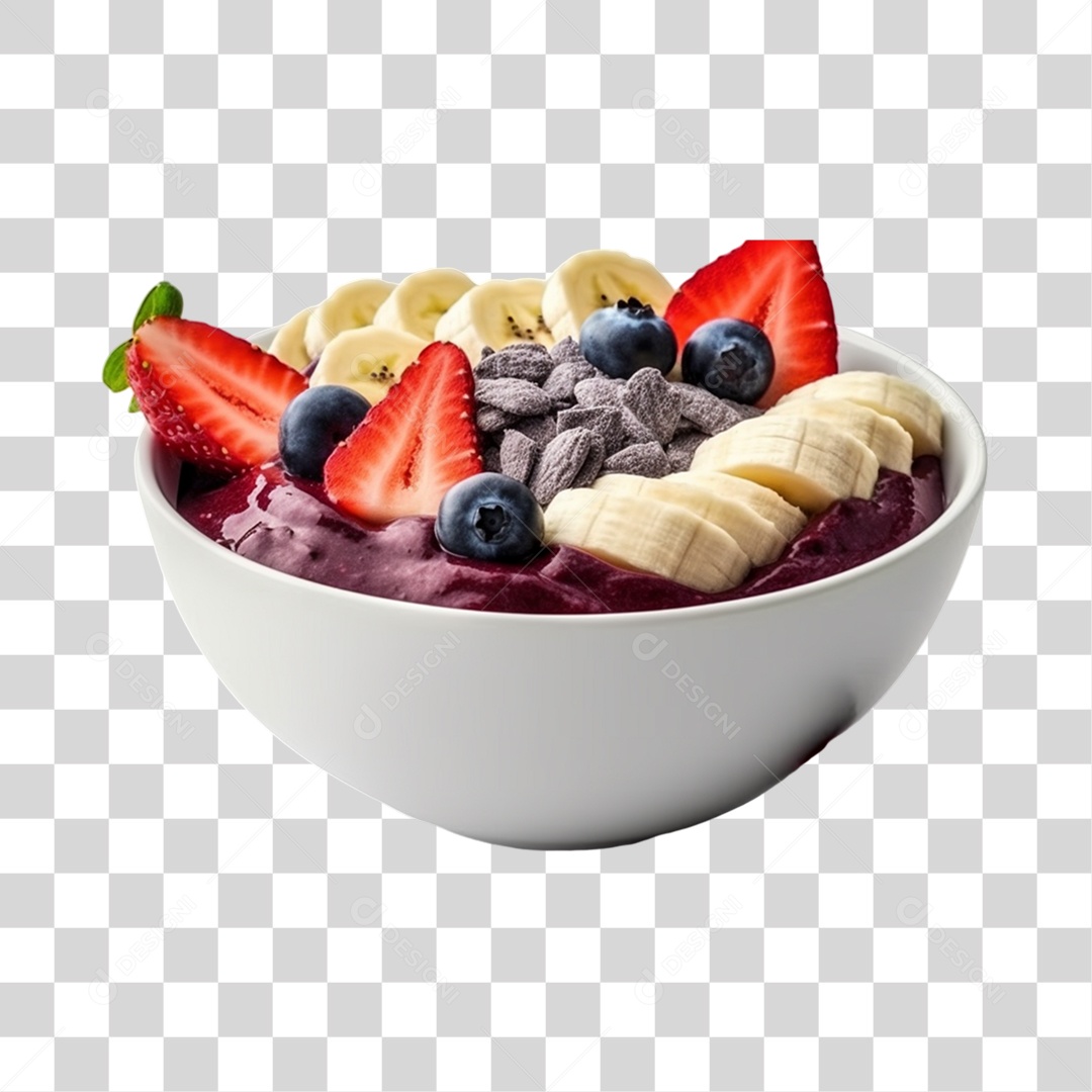 Açaí na Tigela com Mirtilo e Morango Banana Fundo PNG Transparente