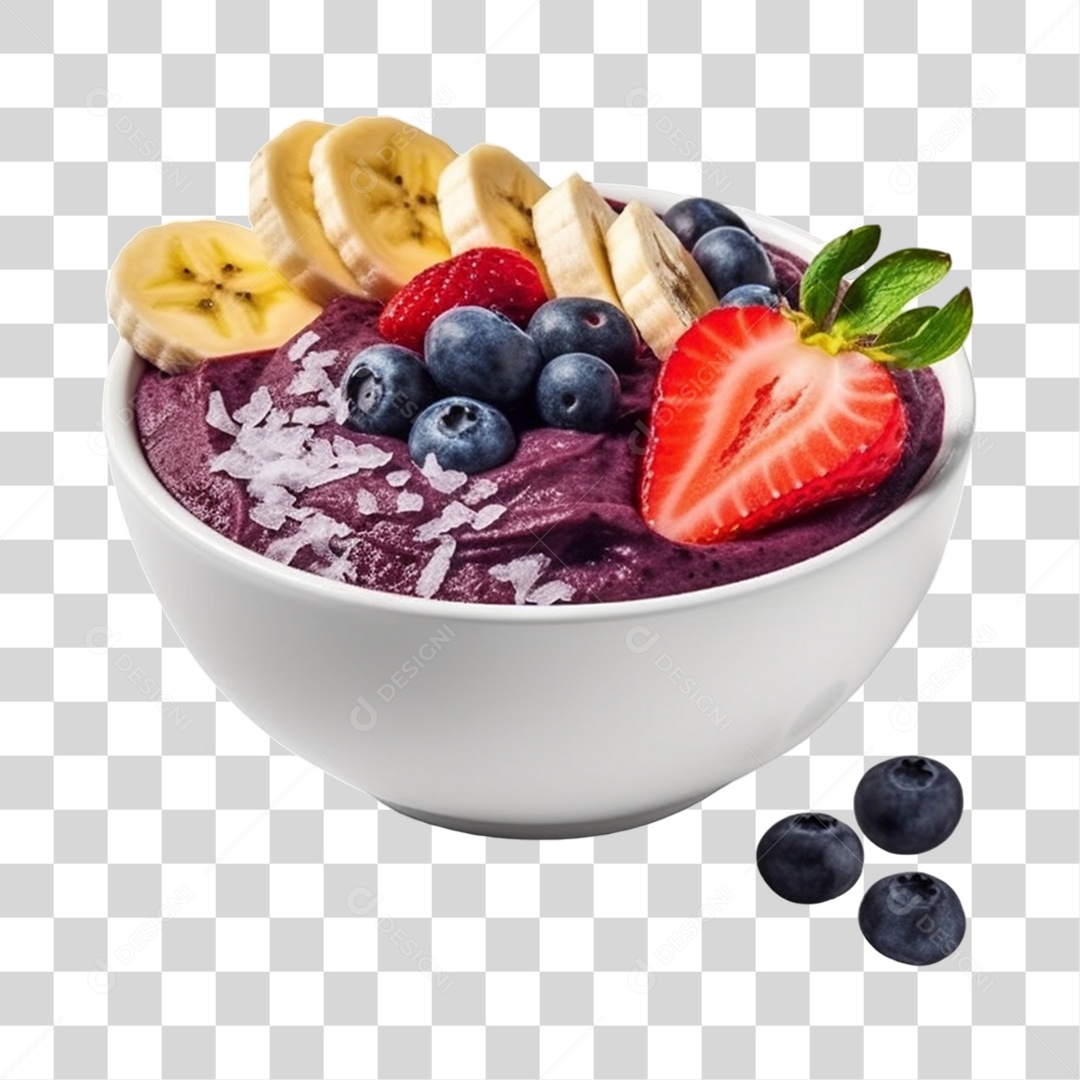 Açaí na Tigela com Mirtilo e Morango Banana Fundo PNG Transparente