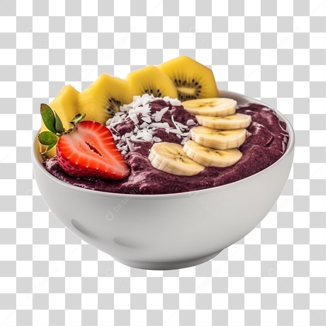 Açaí na Tigela com Mirtilo e Morango Banana Fundo PNG Transparente