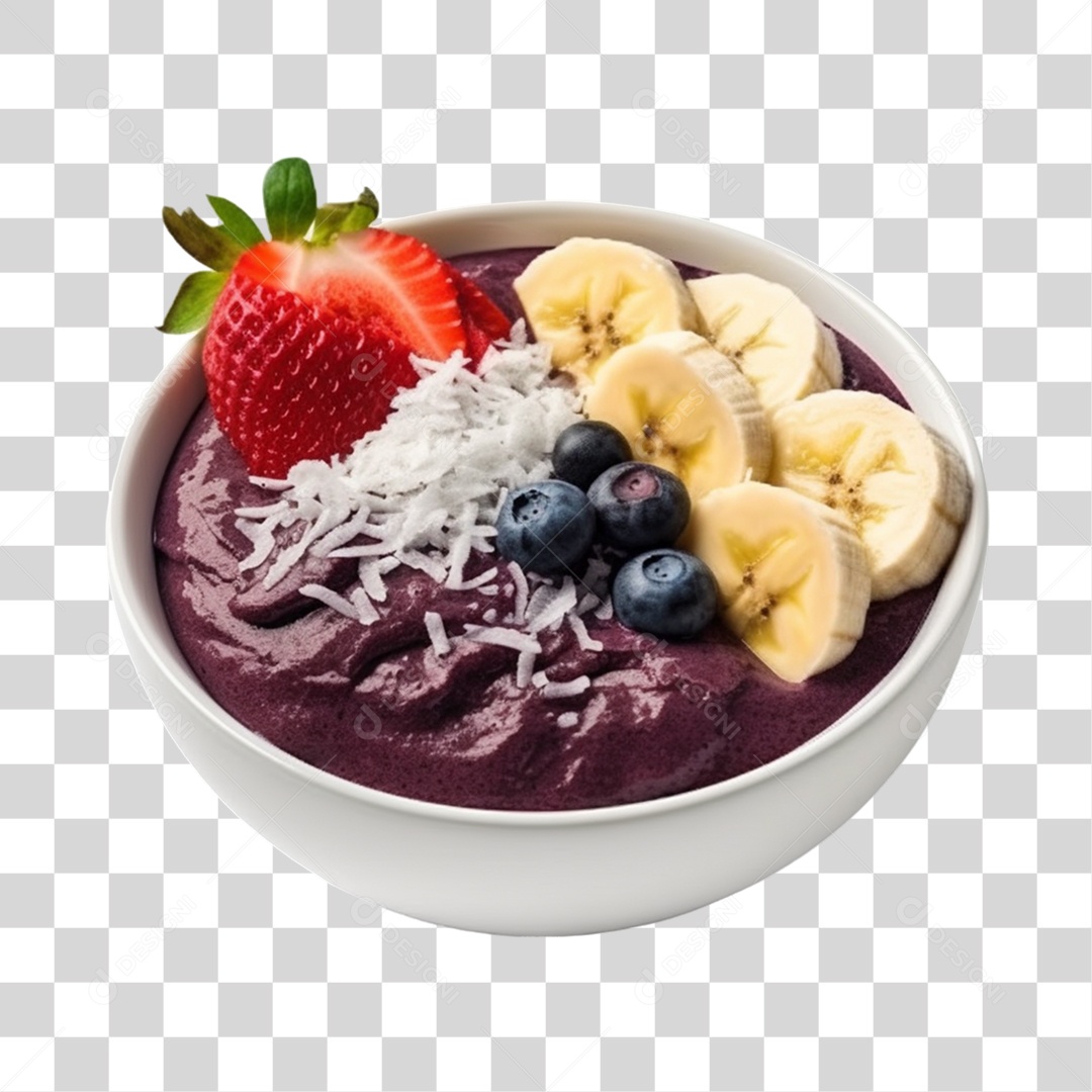 Açaí na Tigela com Mirtilo e Morango Banana Fundo PNG Transparente