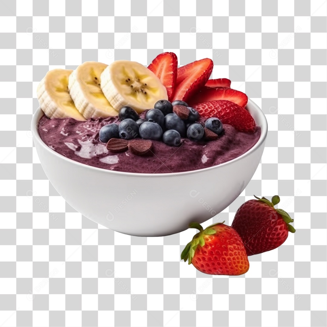Açaí na Tigela com Mirtilo e Morango Banana Fundo PNG Transparente