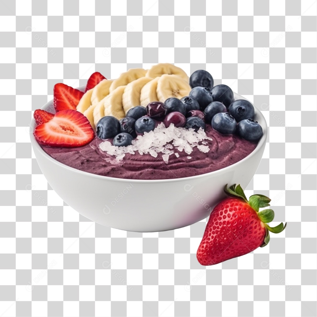 Açaí na Tigela com Mirtilo e Morango Banana Fundo PNG Transparente