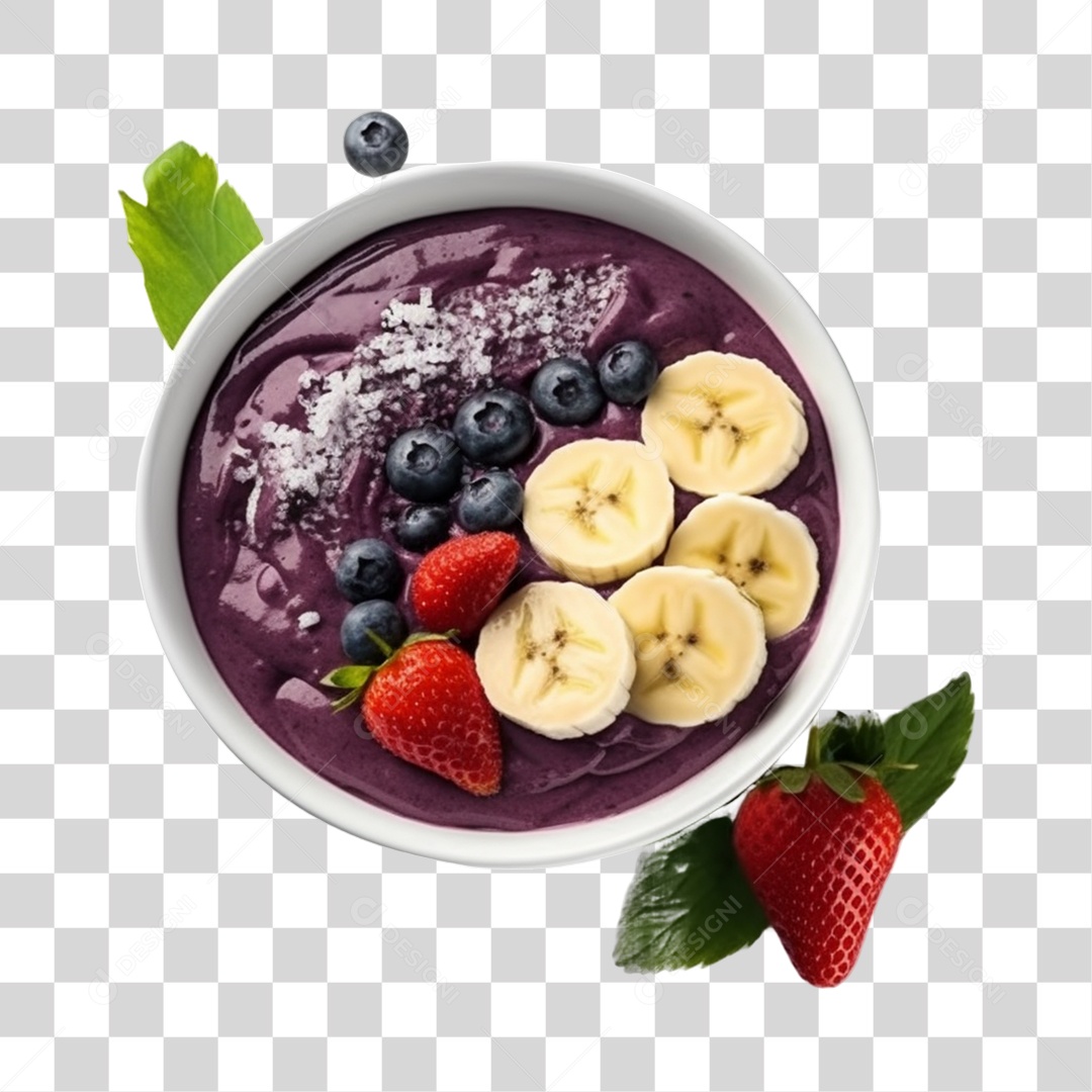 Açaí na Tigela com Mirtilo e Morango Banana  Fundo PNG Transparente