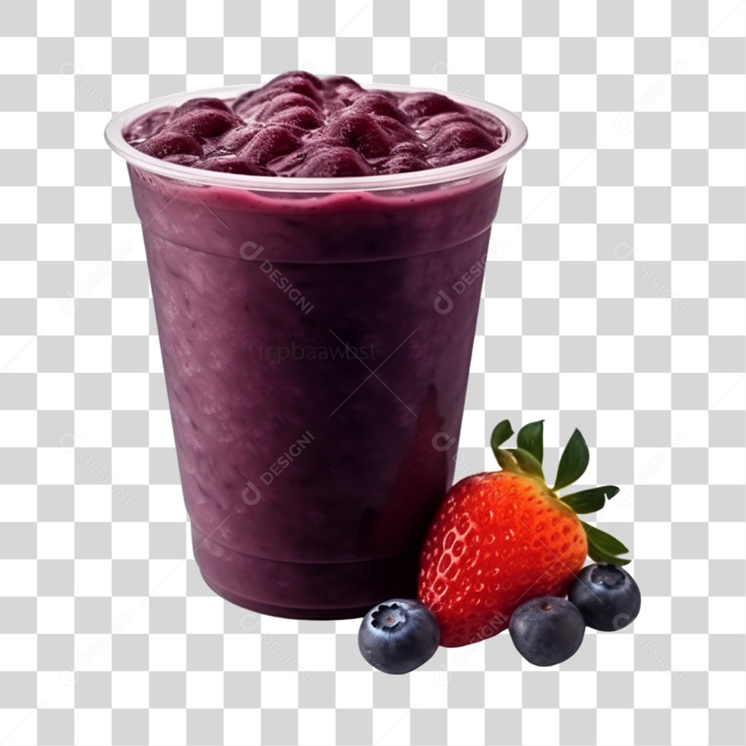 Açaí na Tigela com Mirtilo e Morango Fundo PNG Transparente