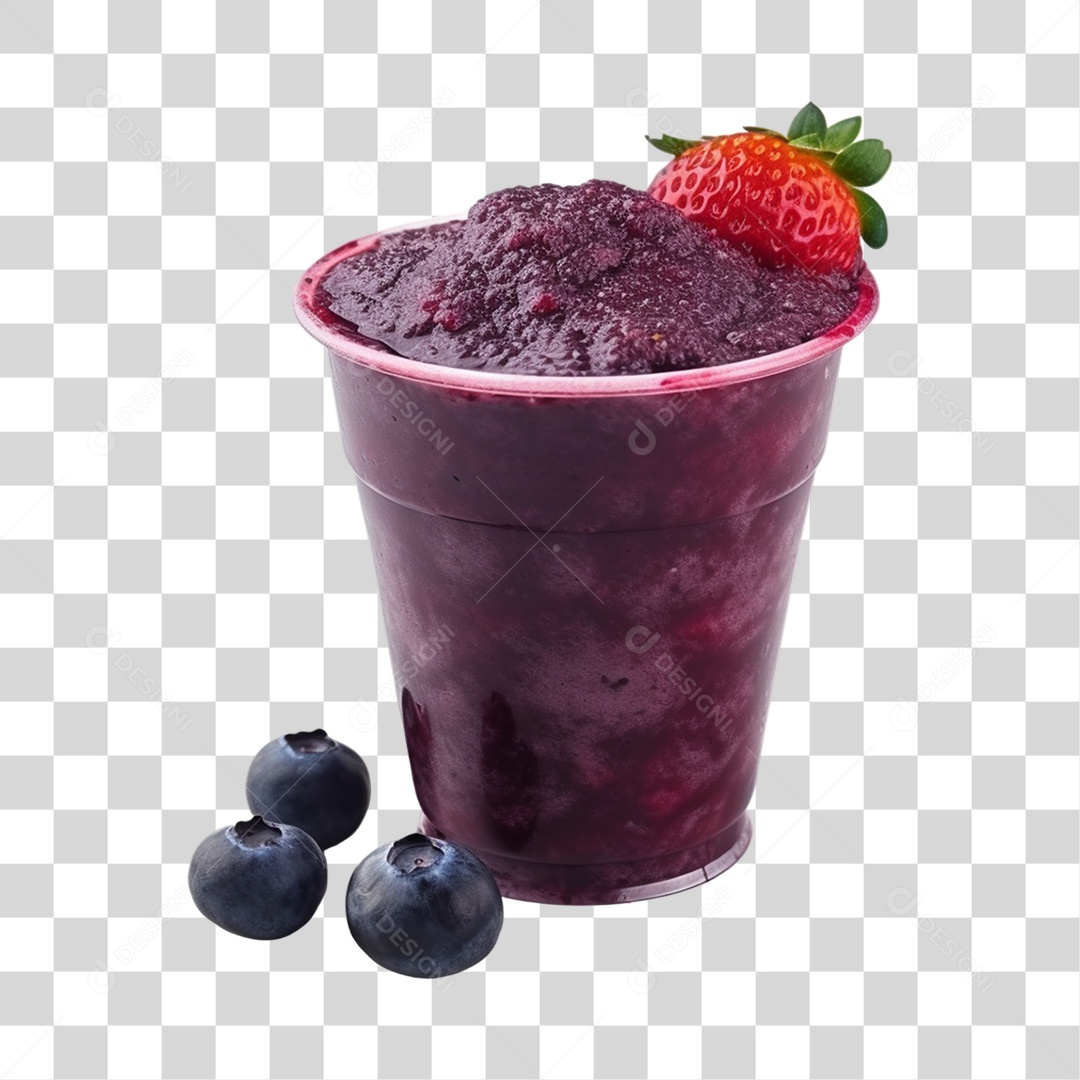 Açaí na Tigela com Mirtilo e Morango Fundo PNG Transparente