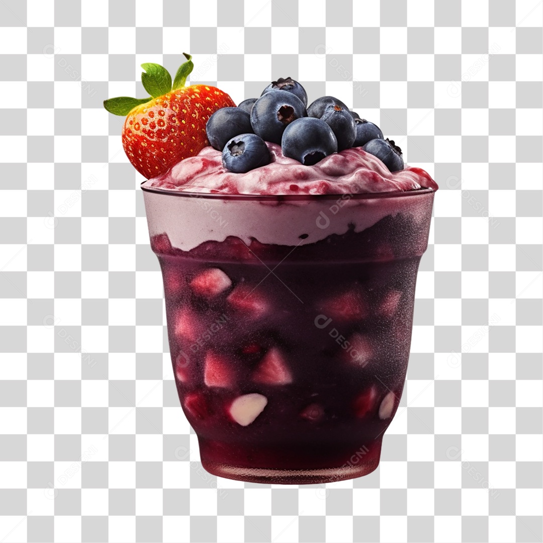 Açaí na Tigela com Mirtilo e Morango Fundo PNG Transparente