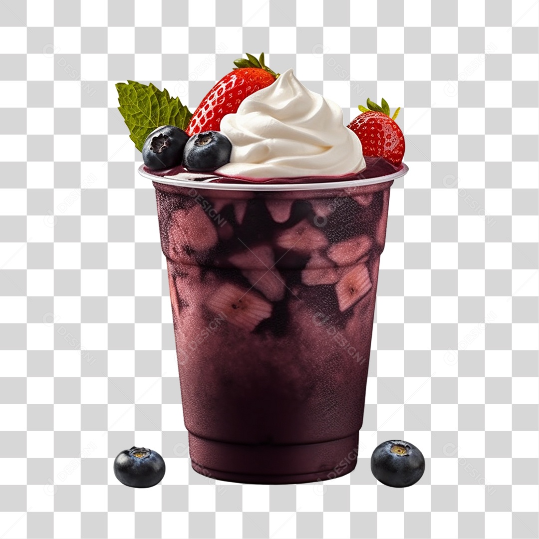 Açaí na Tigela com Mirtilo e Morango Fundo PNG Transparente