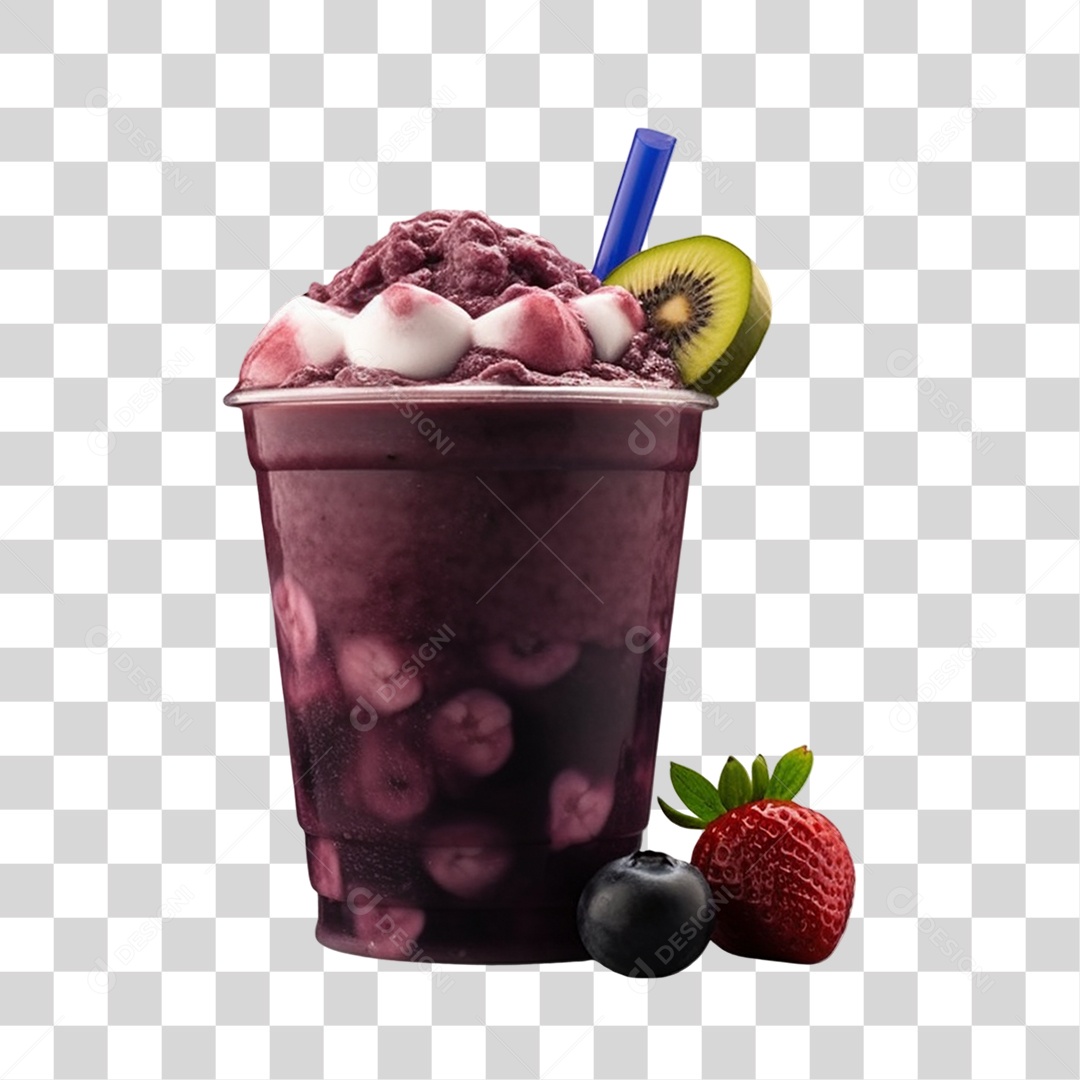Açaí na Tigela com Mirtilo e Kiwi Fundo PNG Transparente