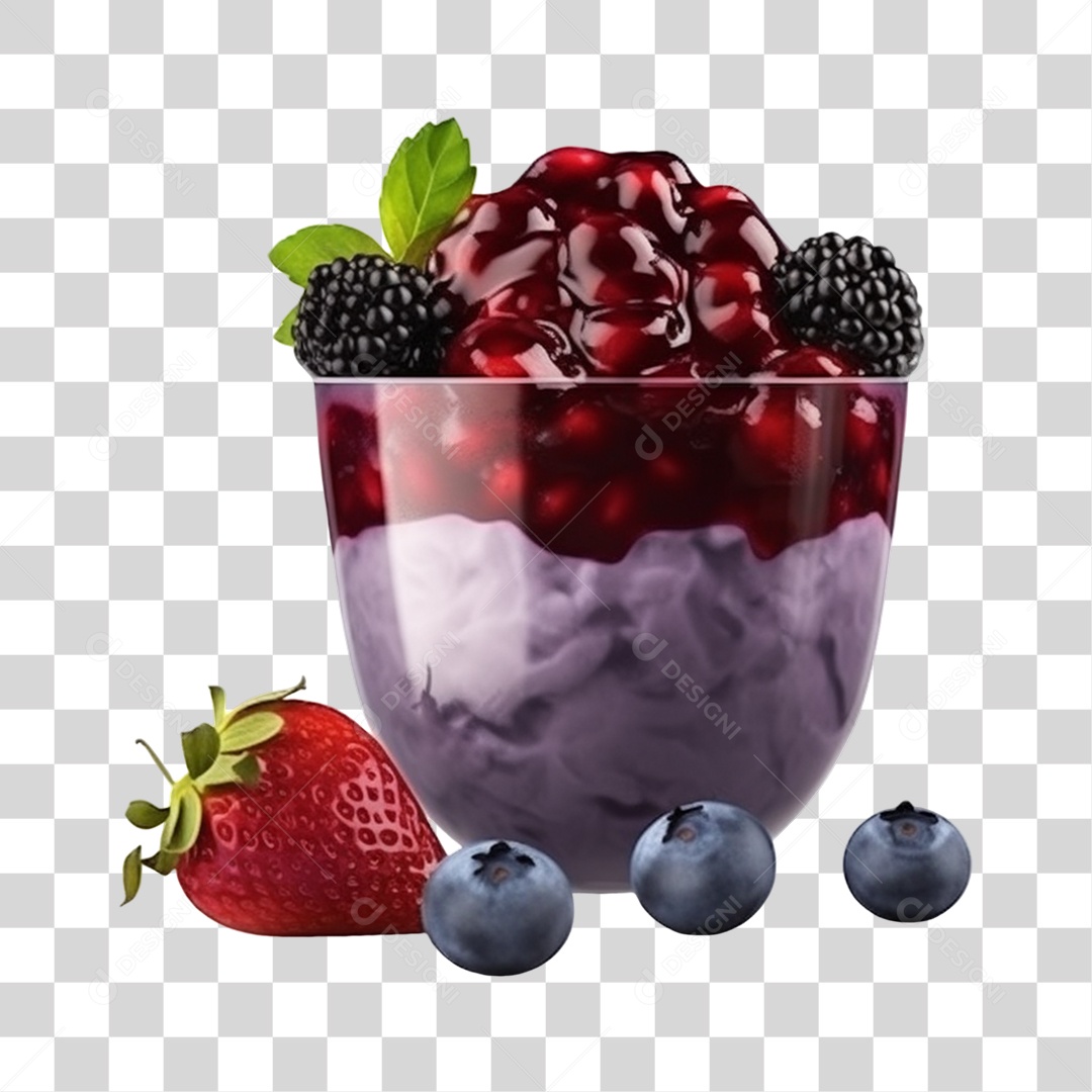 Açaí na Tigela com Mirtilo e Amora Morango Fundo PNG Transparente
