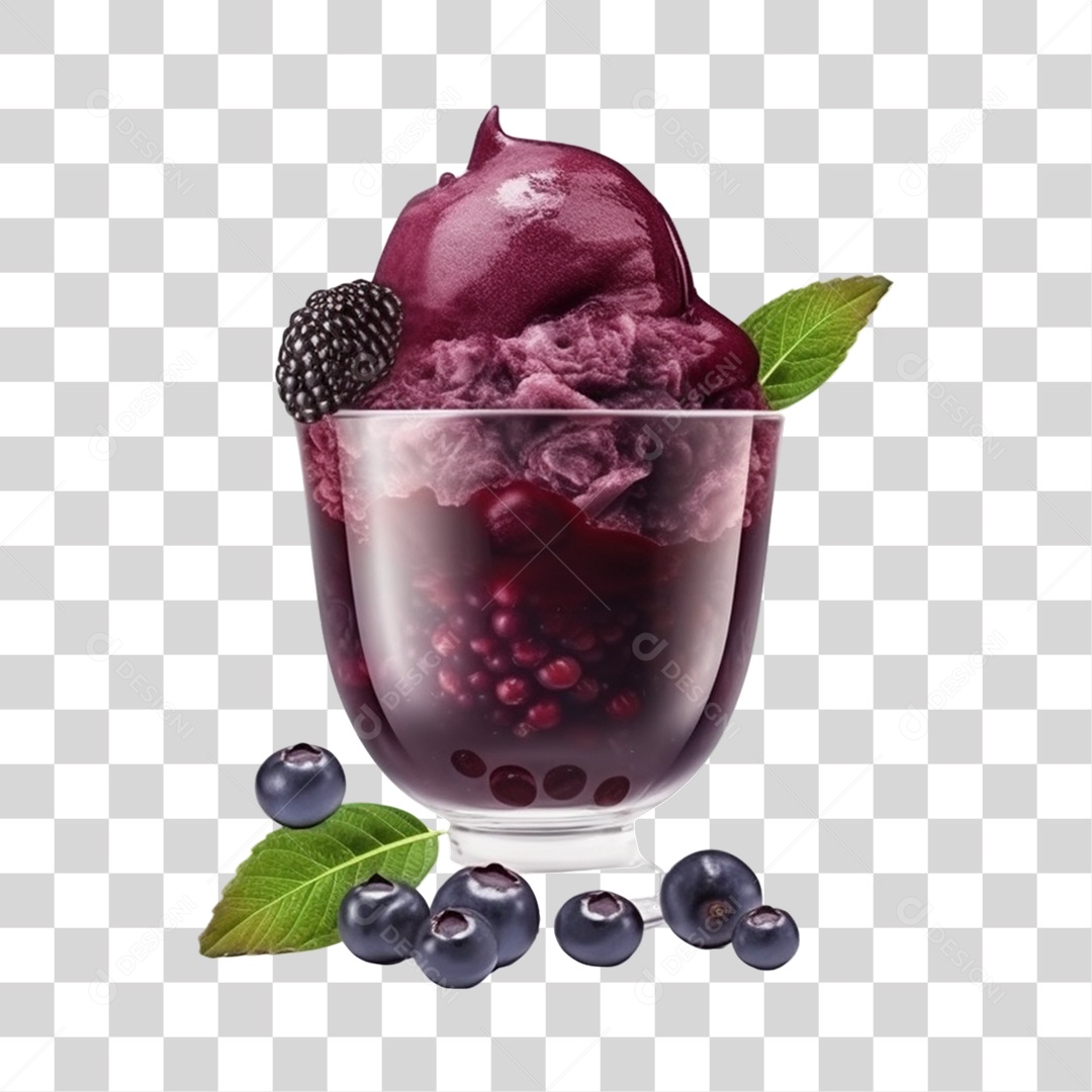 Açaí na Tigela com Mirtilo e Amora Fundo PNG Transparente