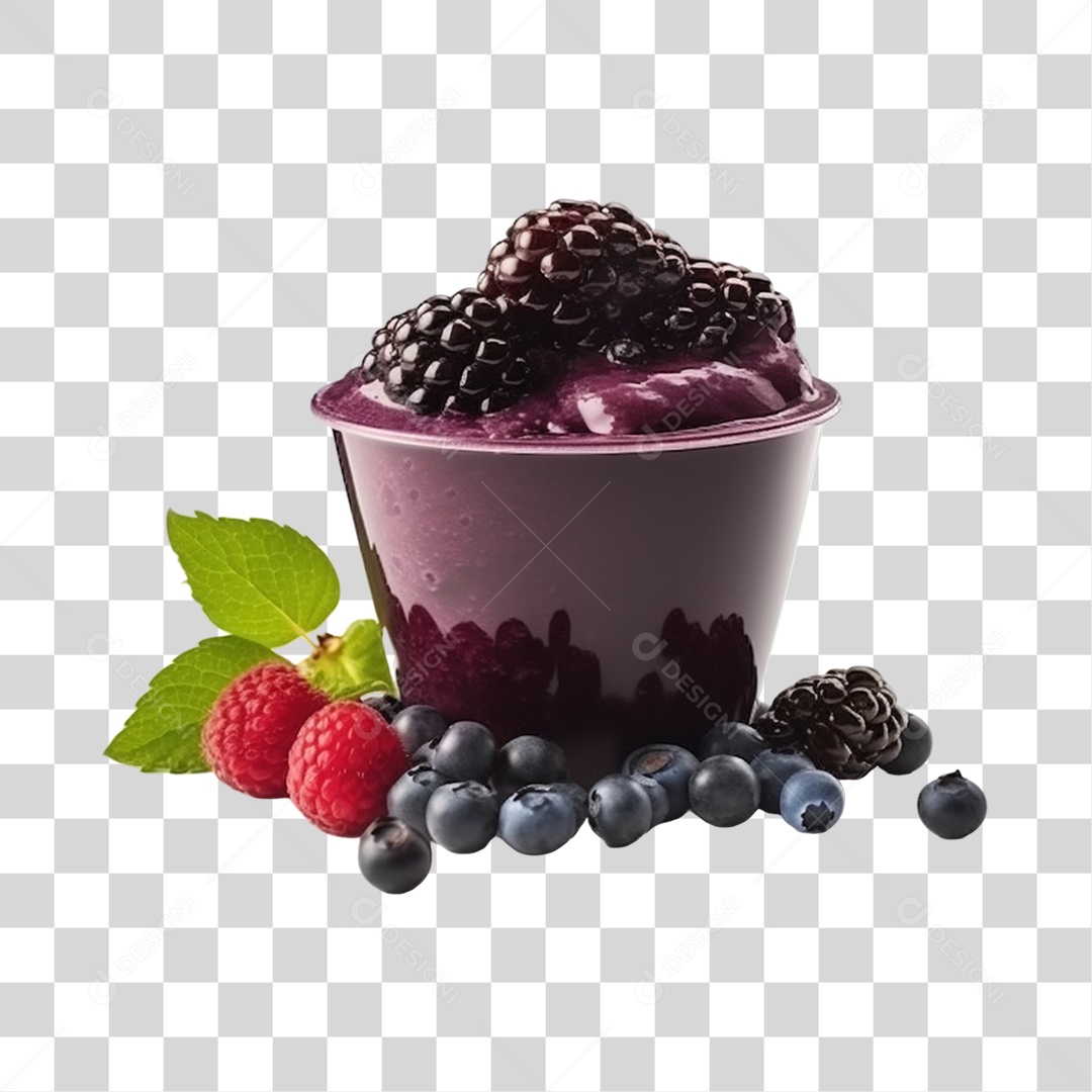 Açaí na Tigela com Mirtilo e Amora Fundo PNG Transparente