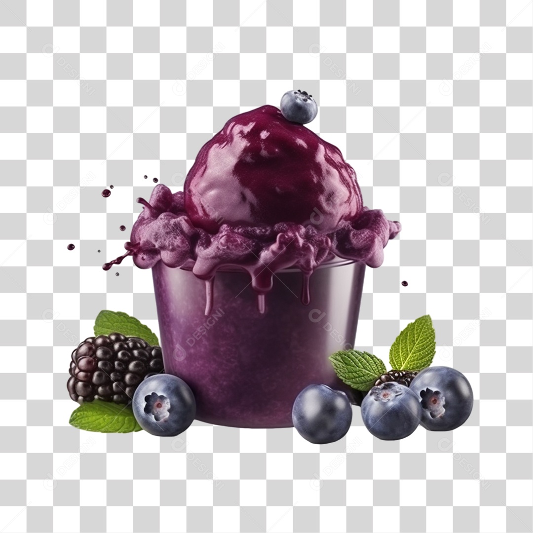 Açaí na Tigela com Mirtilo e Amora Fundo PNG Transparente