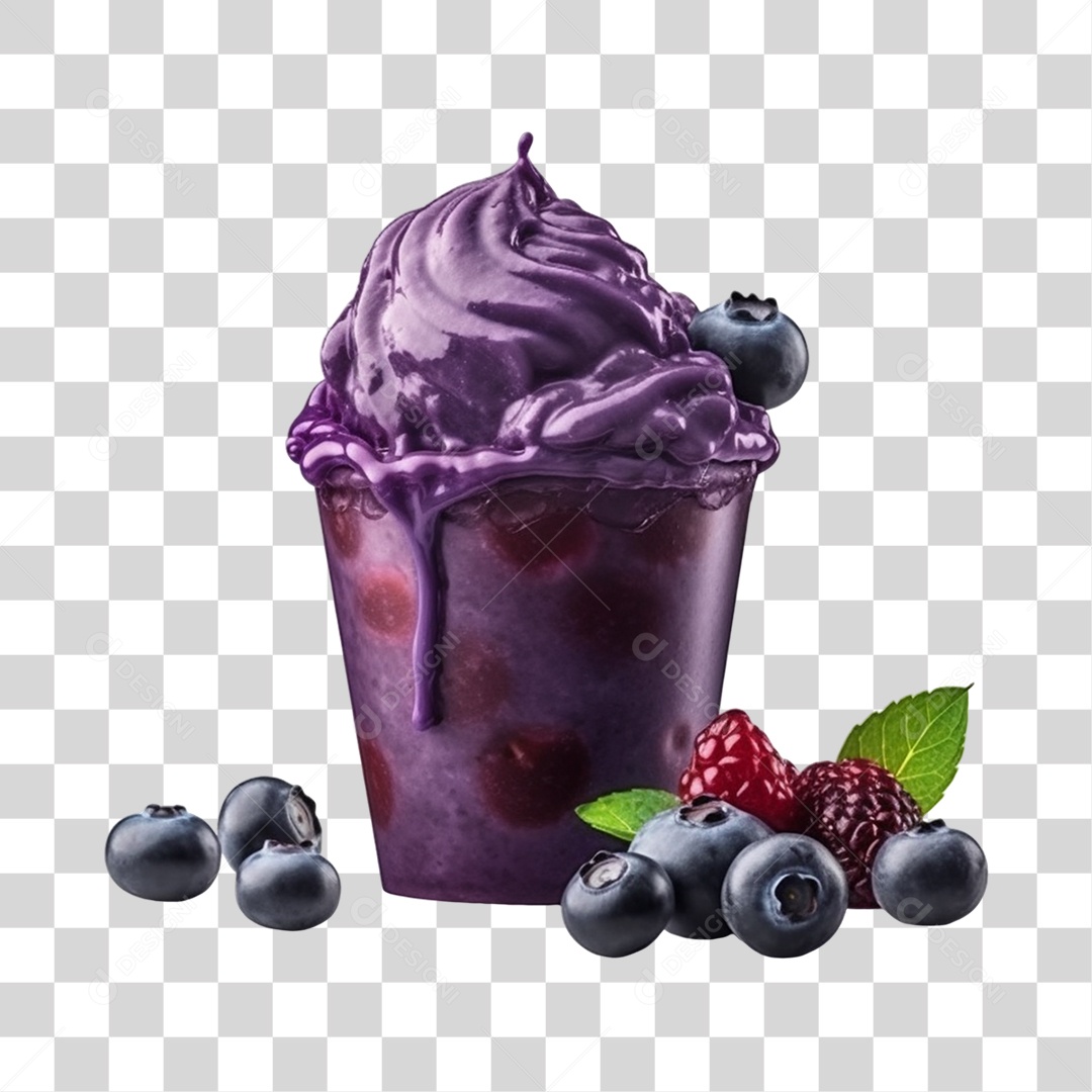 Açaí na Tigela com Mirtilo e Amora Fundo PNG Transparente