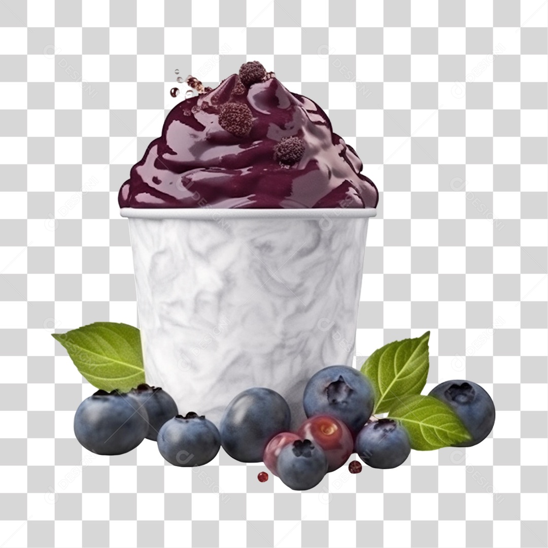 Açaí na Tigela com Mirtilo Fundo PNG Transparente