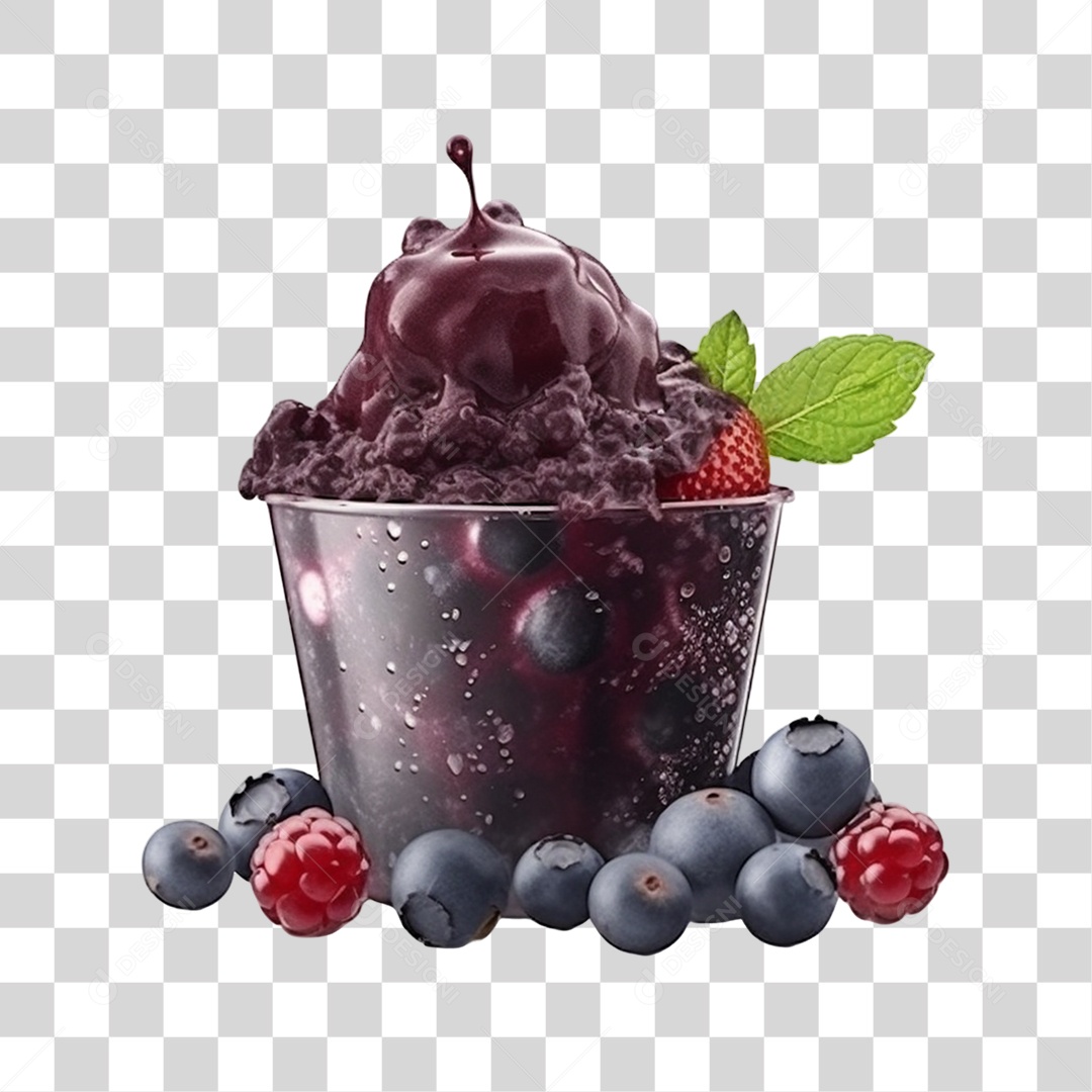 Açaí in a Bowl with Blueberry and Strawberry Transparent PNG Background