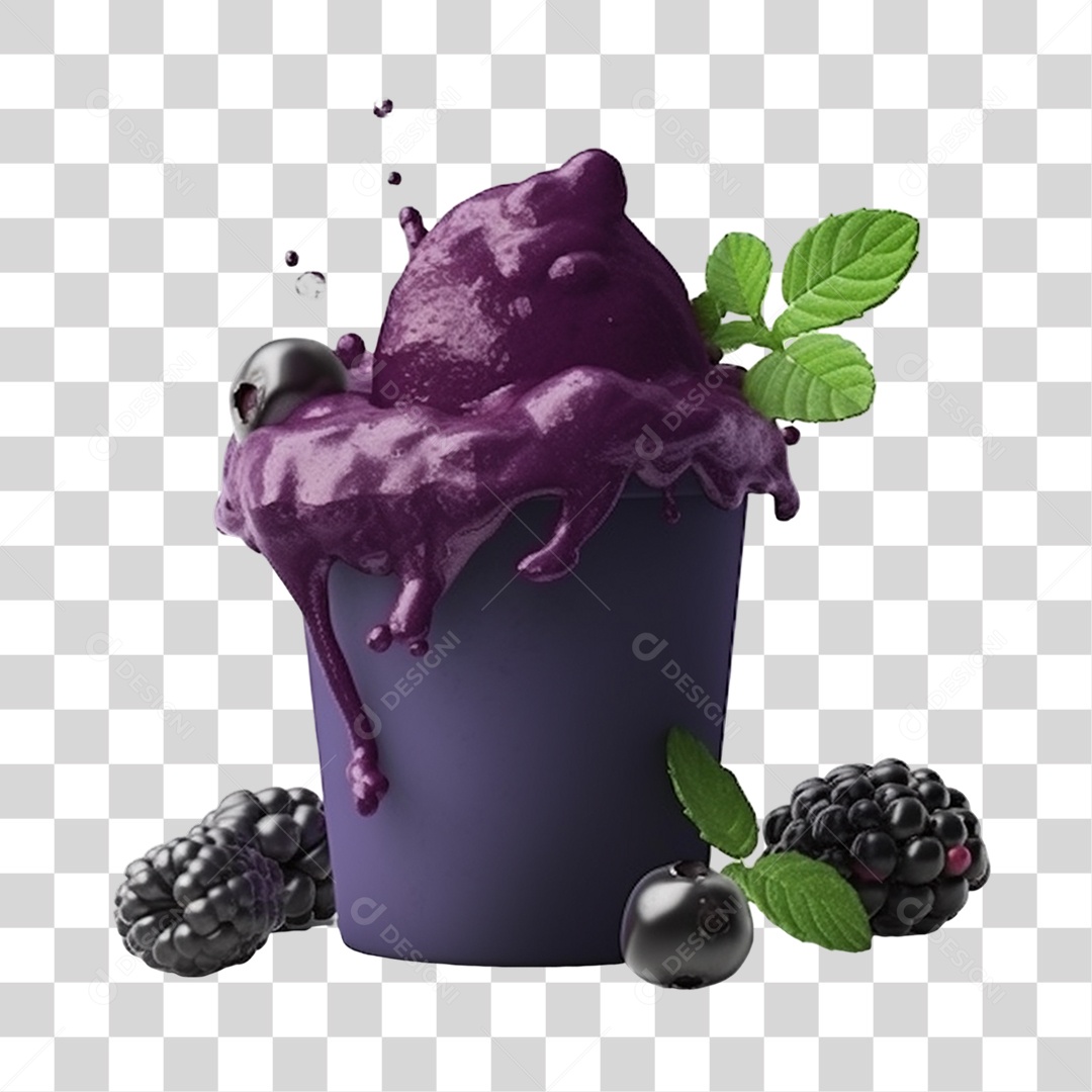 Açaí na Tigela com Amora Fundo PNG Transparente