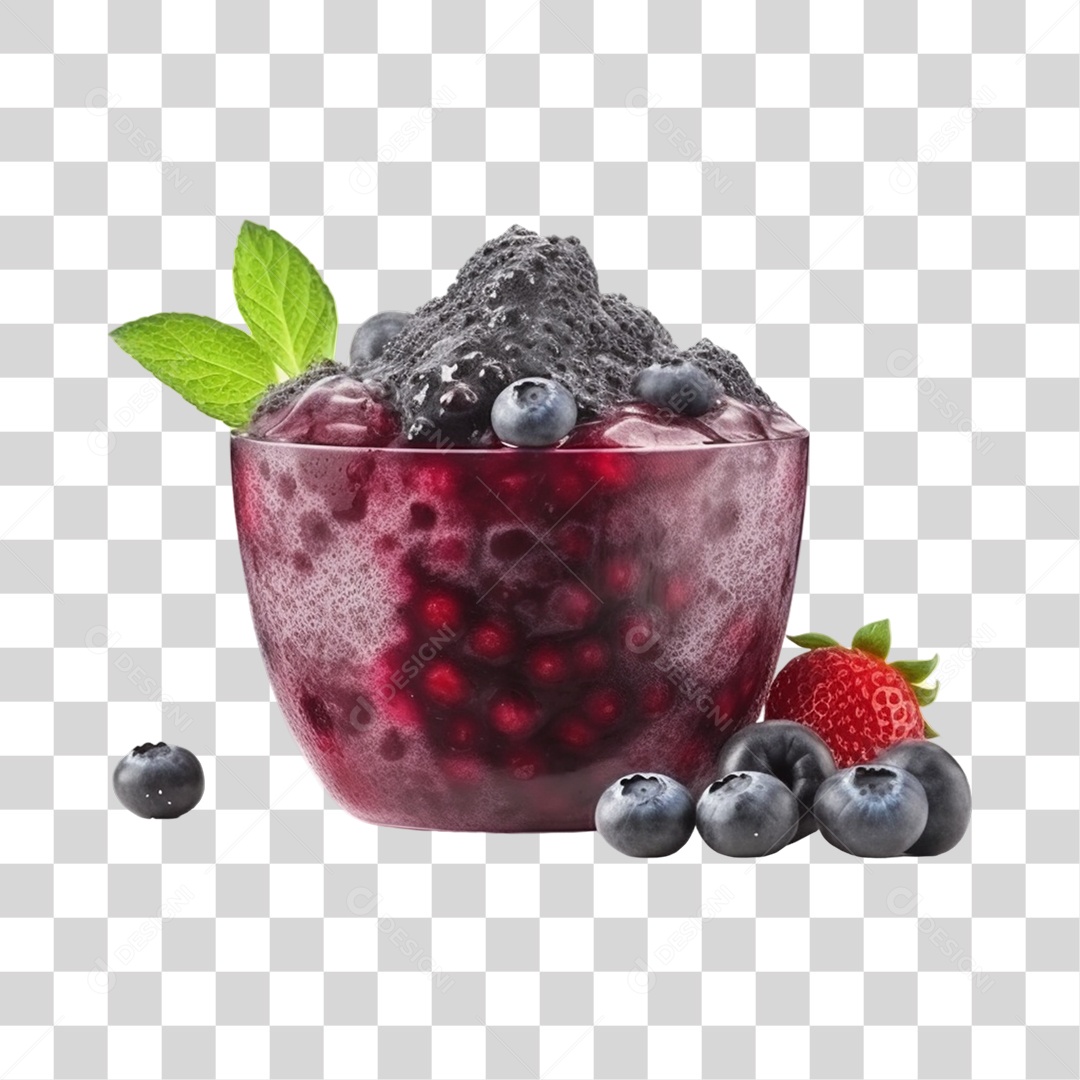 Açaí na Tigela com Mirtilo e  Morango Fundo PNG Transparente