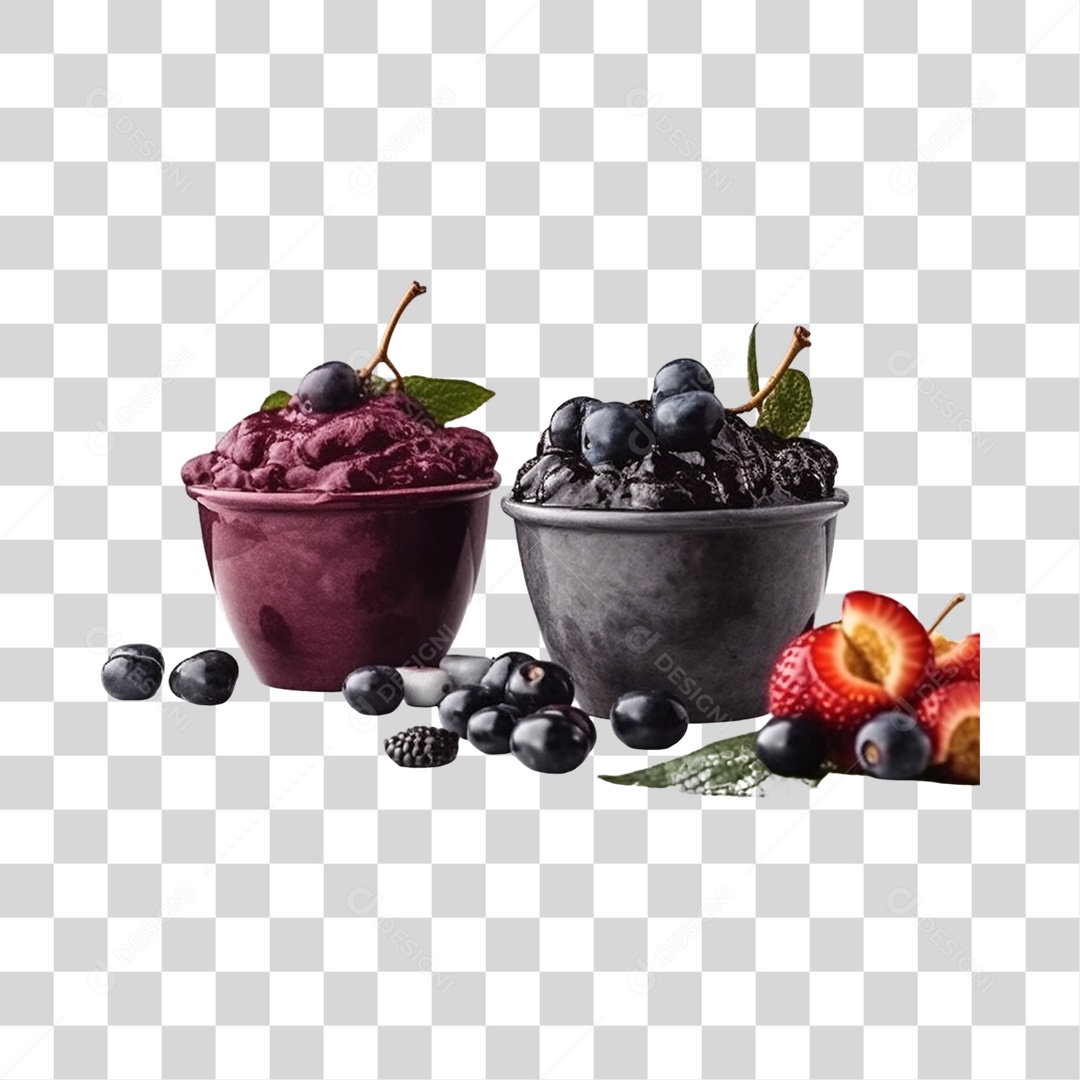 Açaí na Tigela com Mirtilo e Morango Fundo PNG Transparente