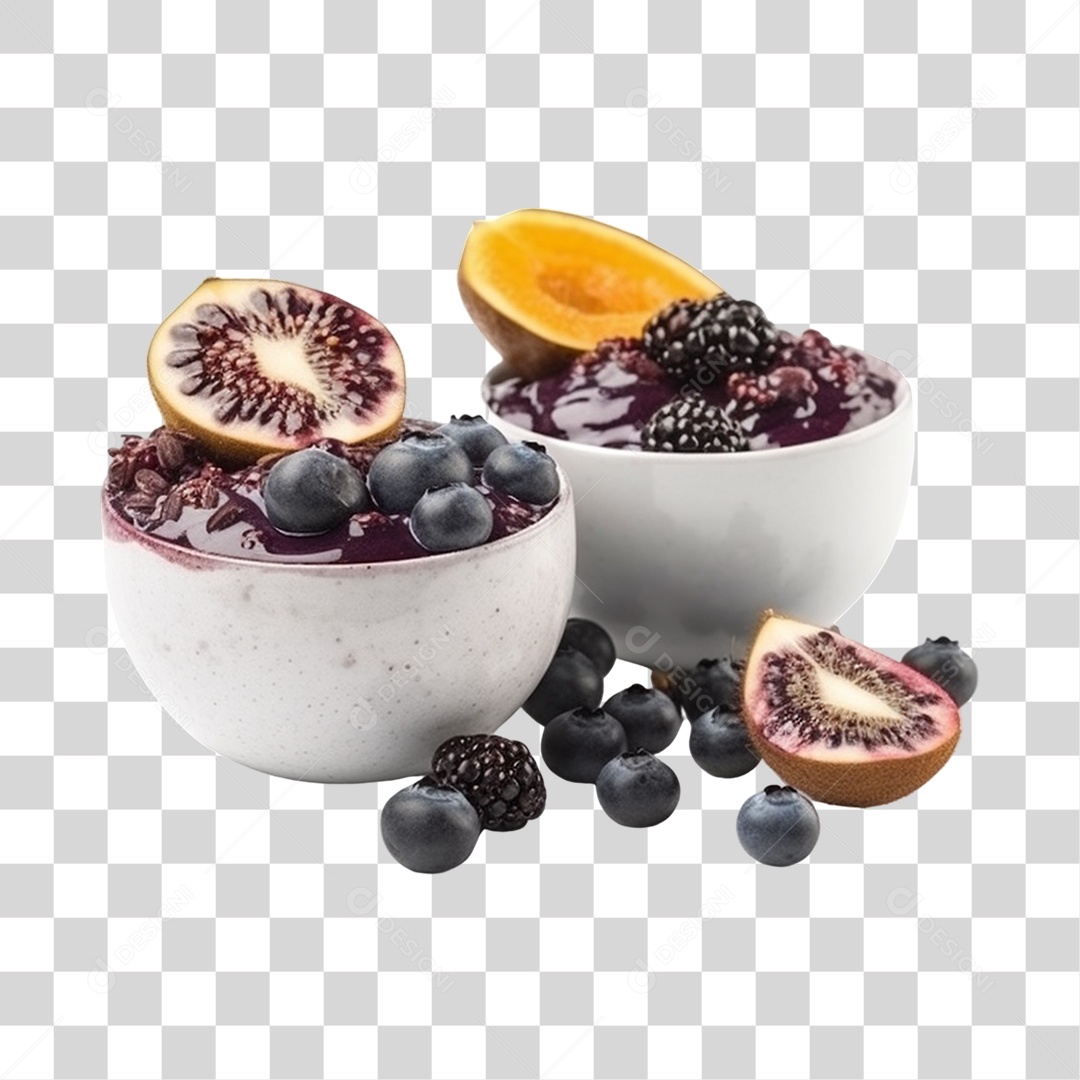 Açaí na Tigela com Mirtilo e Amora Figo Fundo PNG Transparente