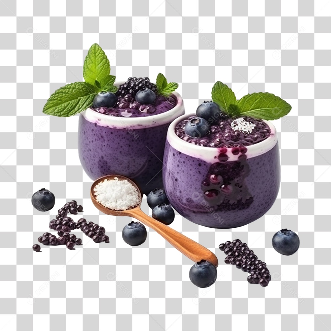 Açaí na Tigela com Mirtilo Fundo PNG Transparente
