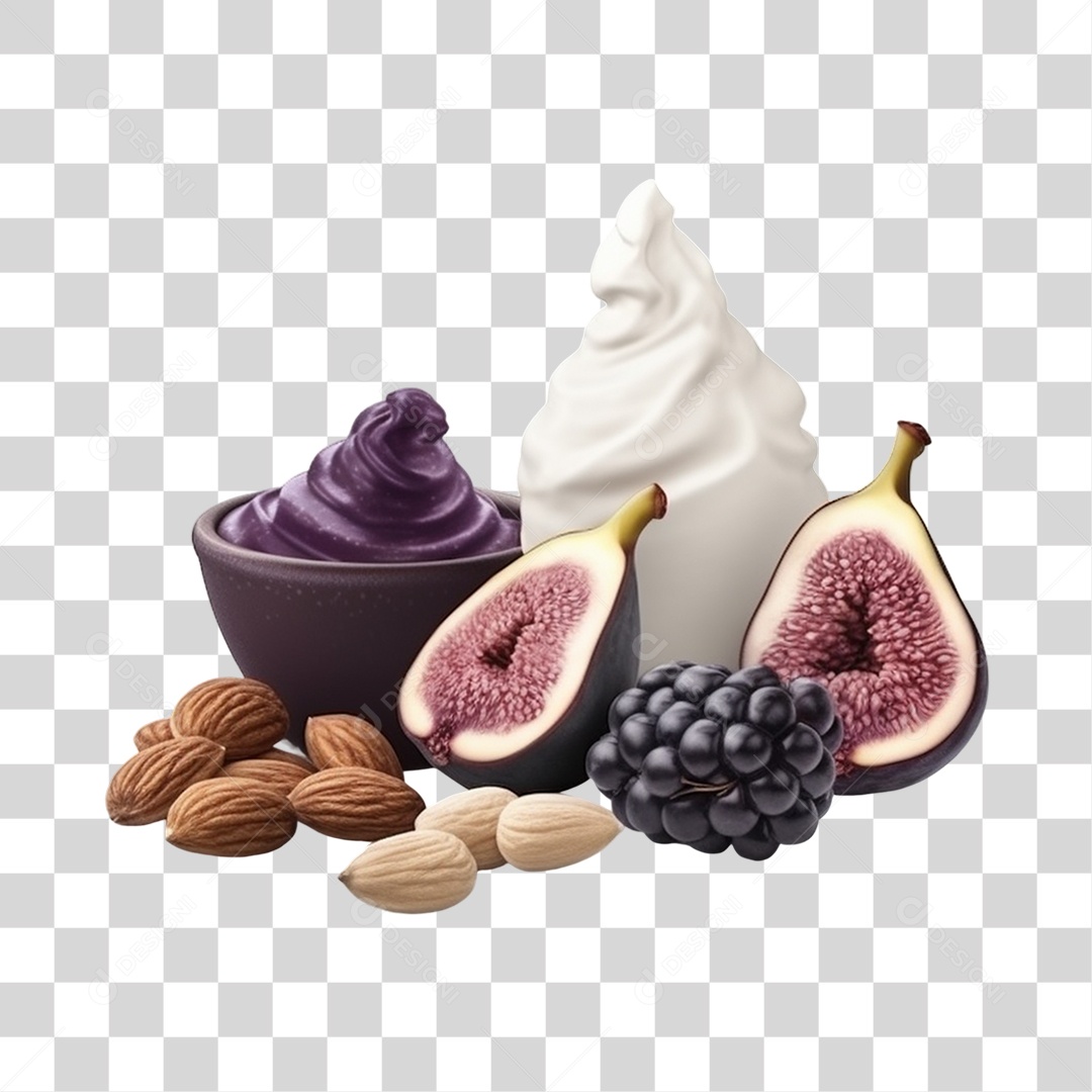 Açaí na Tigela com Figo e Uvas Fundo PNG Transparente
