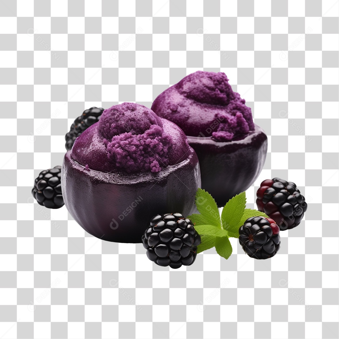 Açaí na Tigela com Amora Fundo PNG Transparente