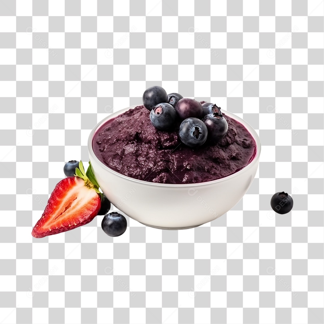 Açaí na Tigela com Morango e Mirtilo Fundo PNG Transparente