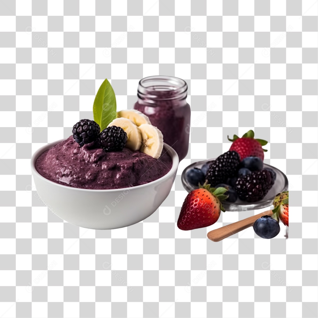 Açaí na Tigela com Morango e Amora Fundo PNG Transparente