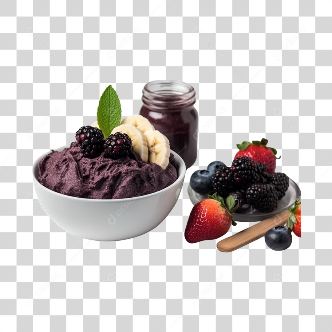 Açaí na Tigela com Morango e Amora Fundo PNG Transparente