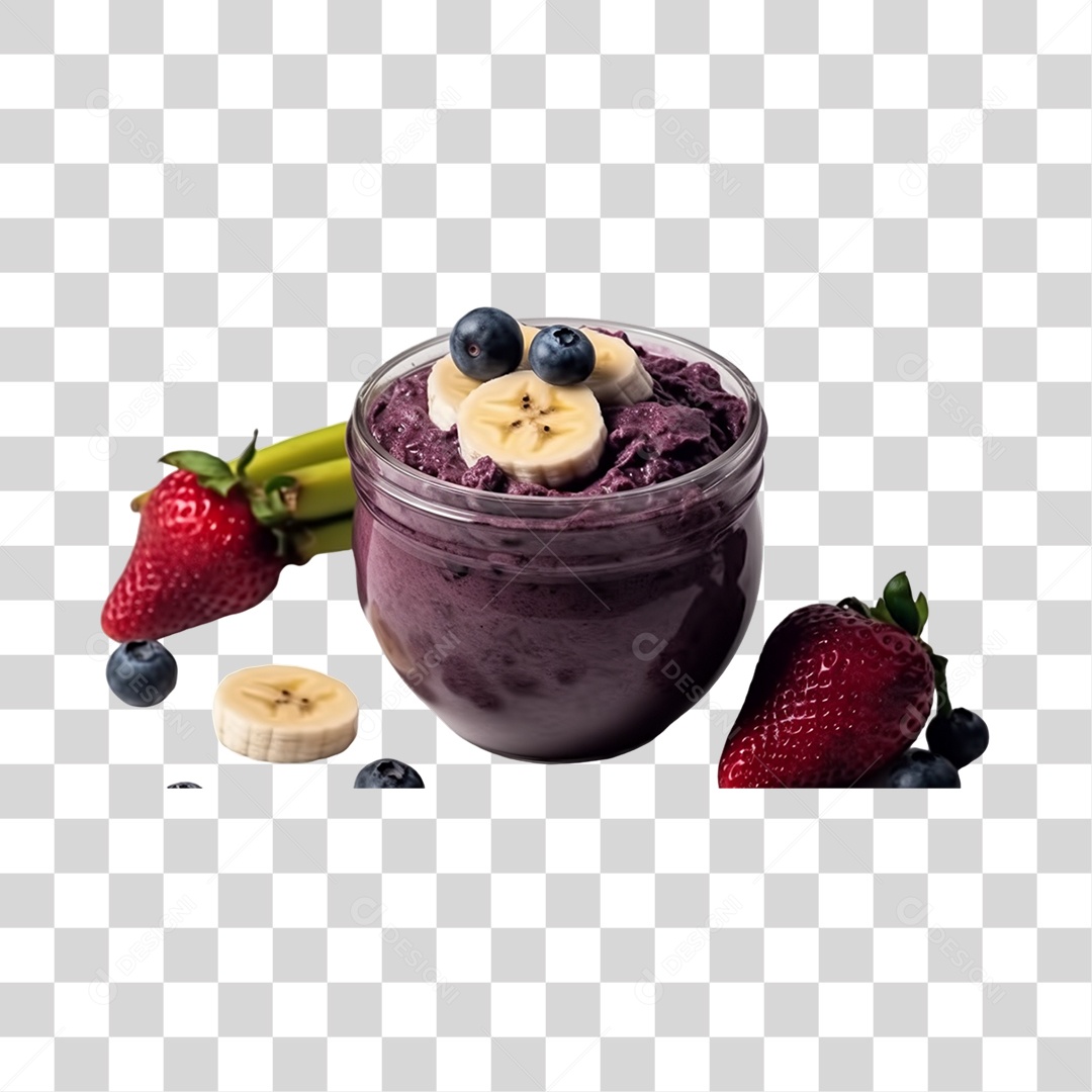Açaí na Tigela com Banana e Mirtilo Fundo PNG Transparente