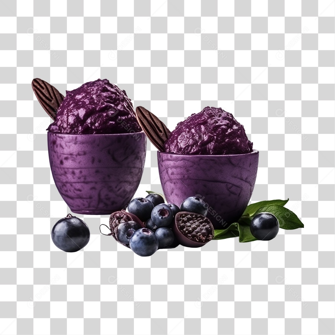 Açaí na Tigela com Amora e Mirtilo Fundo PNG Transparente