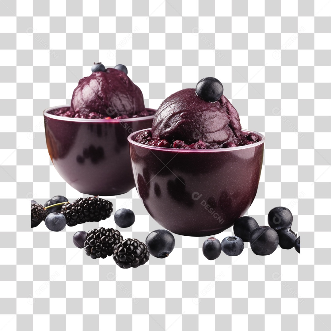 Açaí na Tigela com Amora e Mirtilo Fundo PNG Transparente