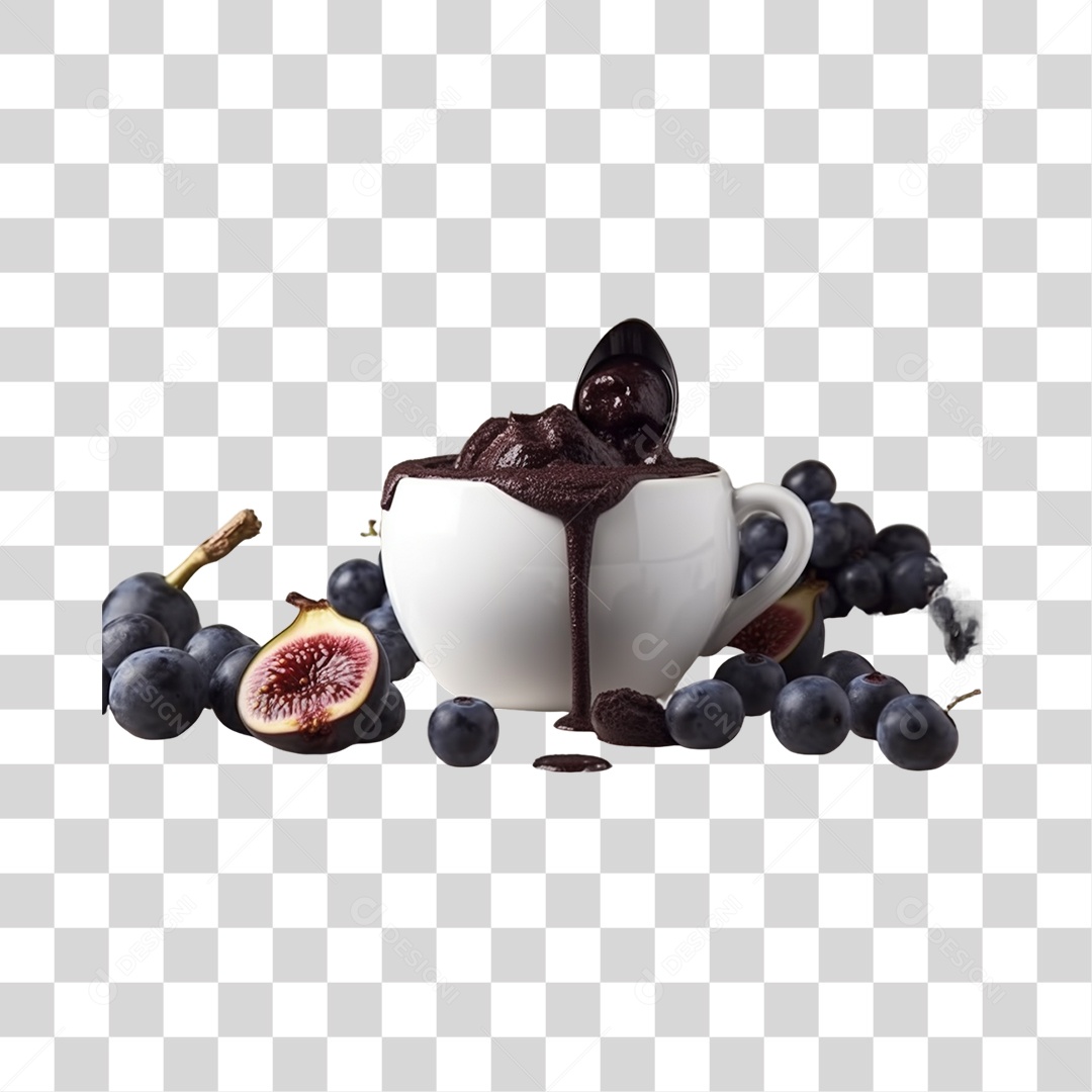 Açaí na Tigela com Figo e Mirtilo Fundo PNG Transparente