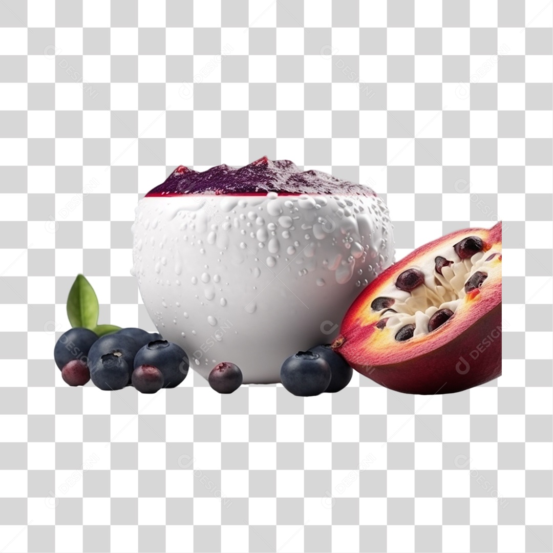 Açaí na Tigela com Romã e Mirtilo Fundo PNG Transparente