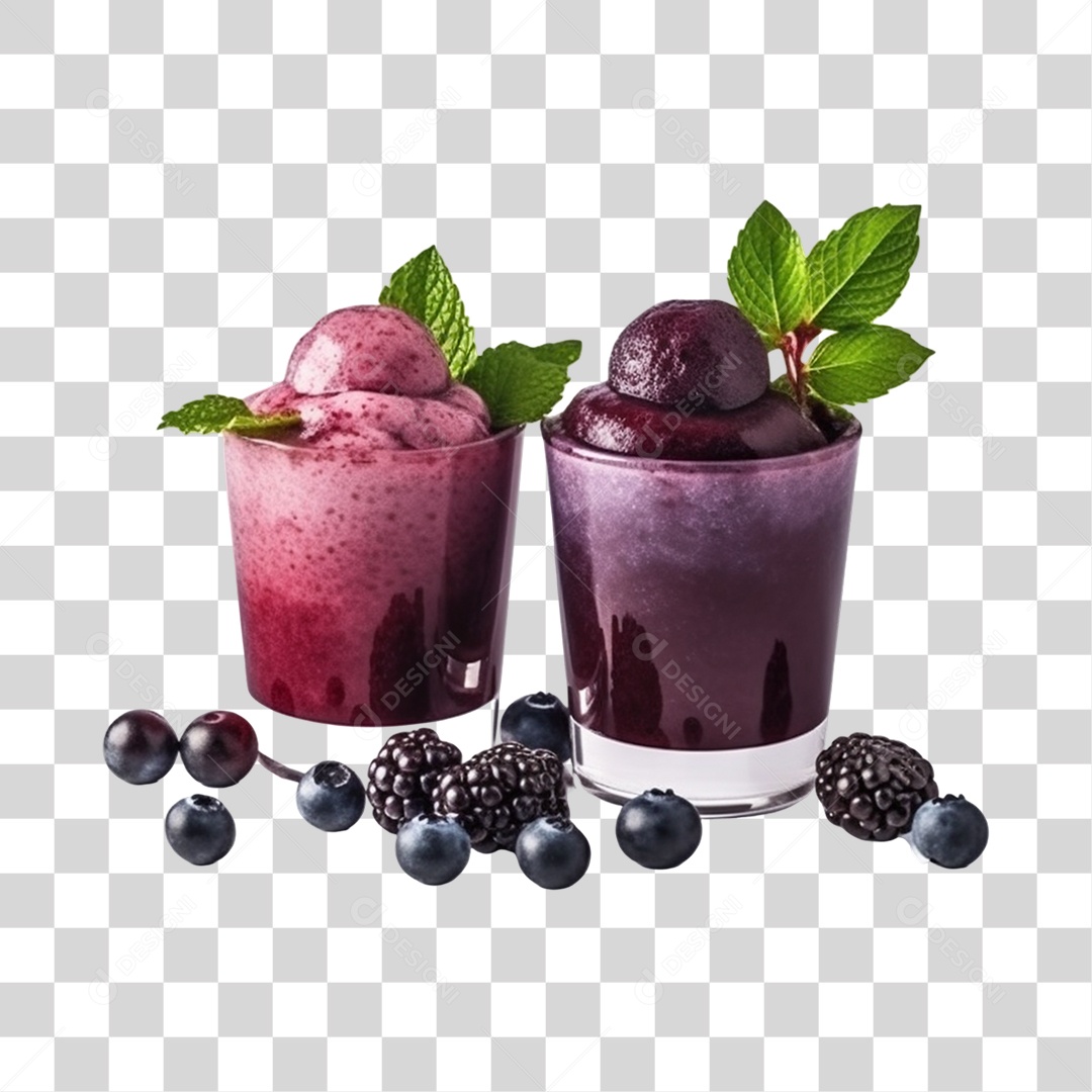 Açaí na Tigela com Amora e Mirtilo Fundo PNG Transparente