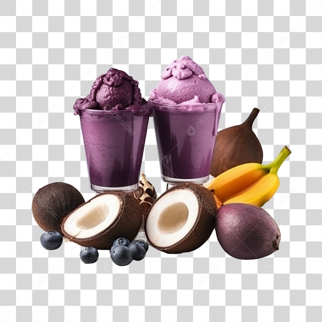 Açaí na Tigela com Coco e Banana Fundo PNG Transparente