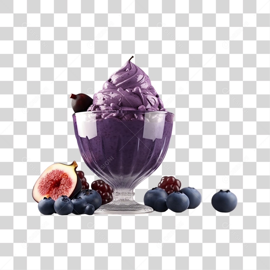 Açaí na Tigela com Amora e Mirtilo Fundo PNG Transparente