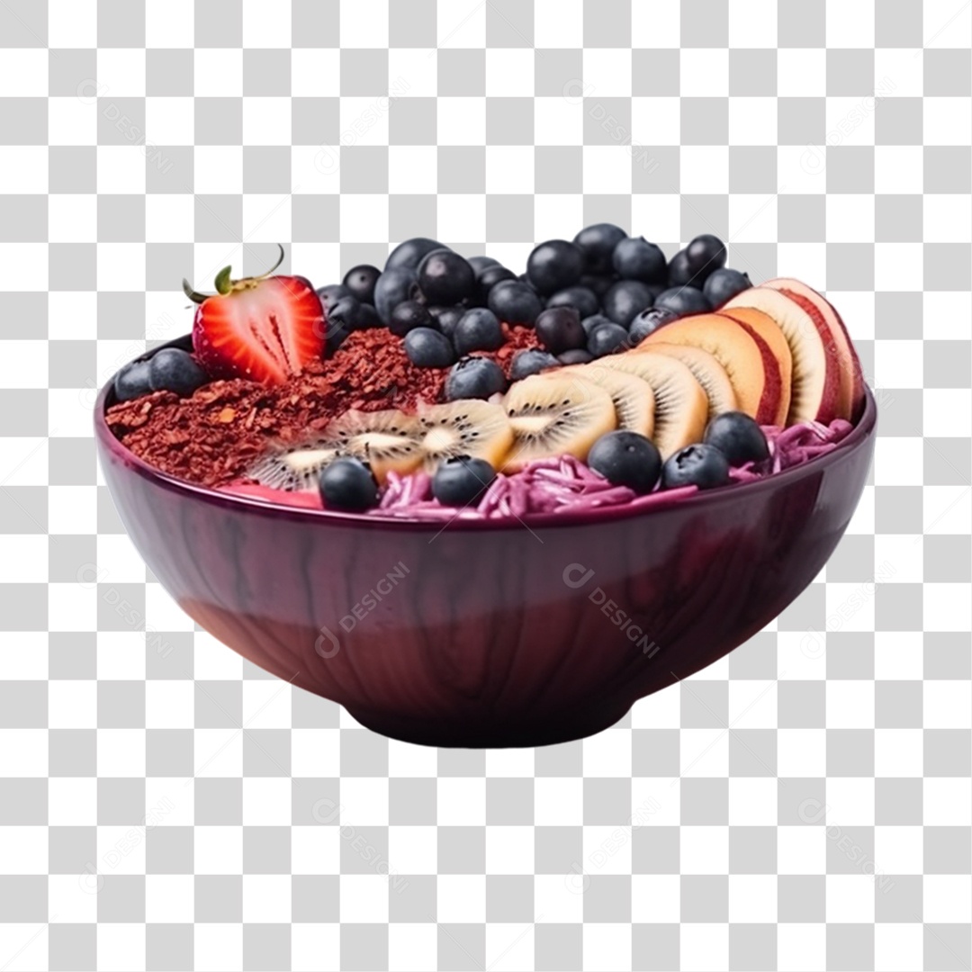 Açaí na Tigela com Morango e Mirtilo Kiwi PNG Transparente