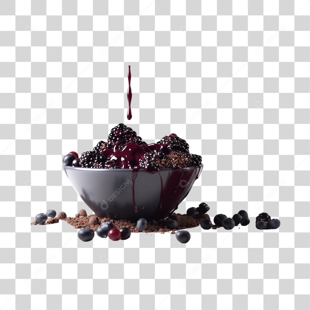 Açaí na Tigela com Morango e Amora Fundo PNG Transparente